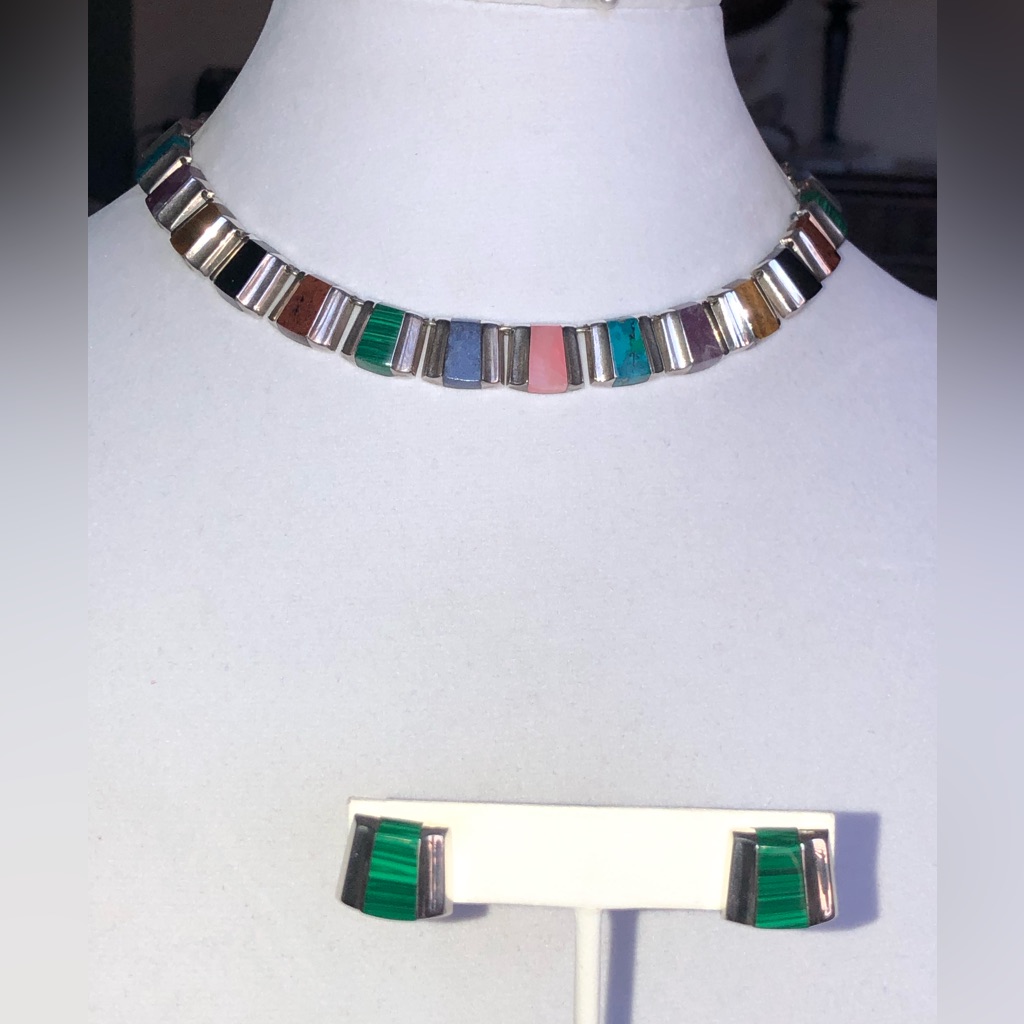 2-Piece Set Multiple Gemstones In Sterling Silver Earrings & Necklace